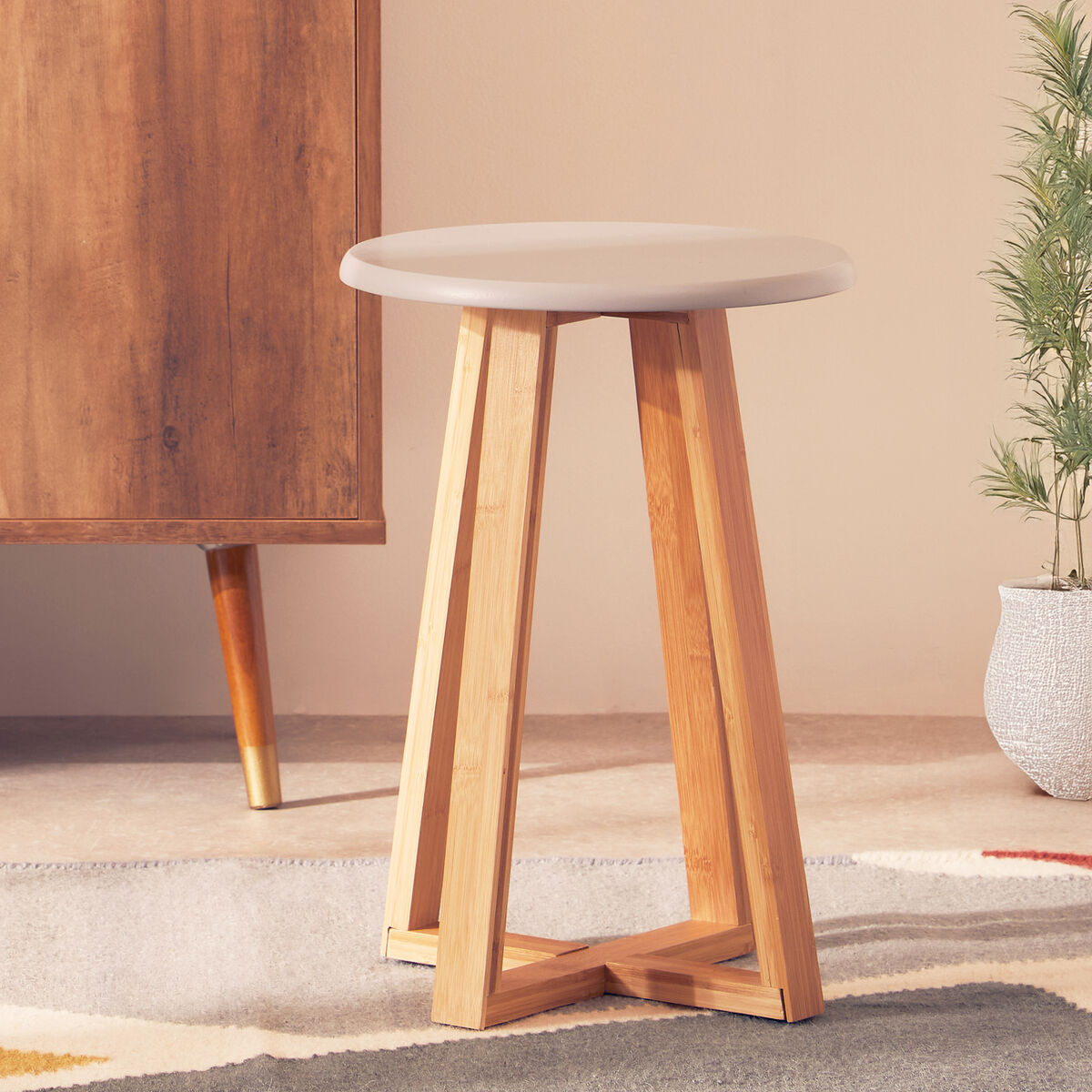 Orsina Viborg Round Bamboo Stool – Grey and Natural Scandi Seat