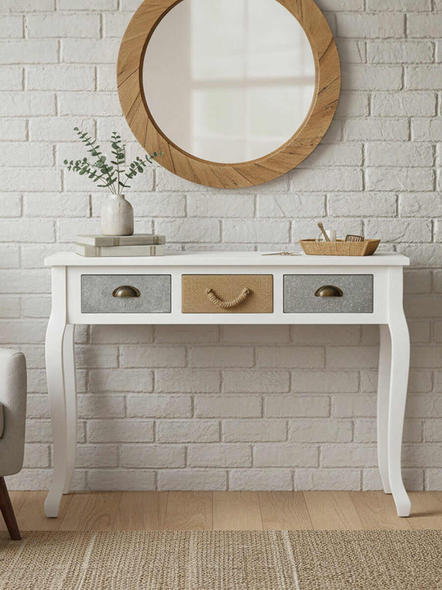 Orsina Weymouth White Pinewood Console Table with 3 Mixed Drawers