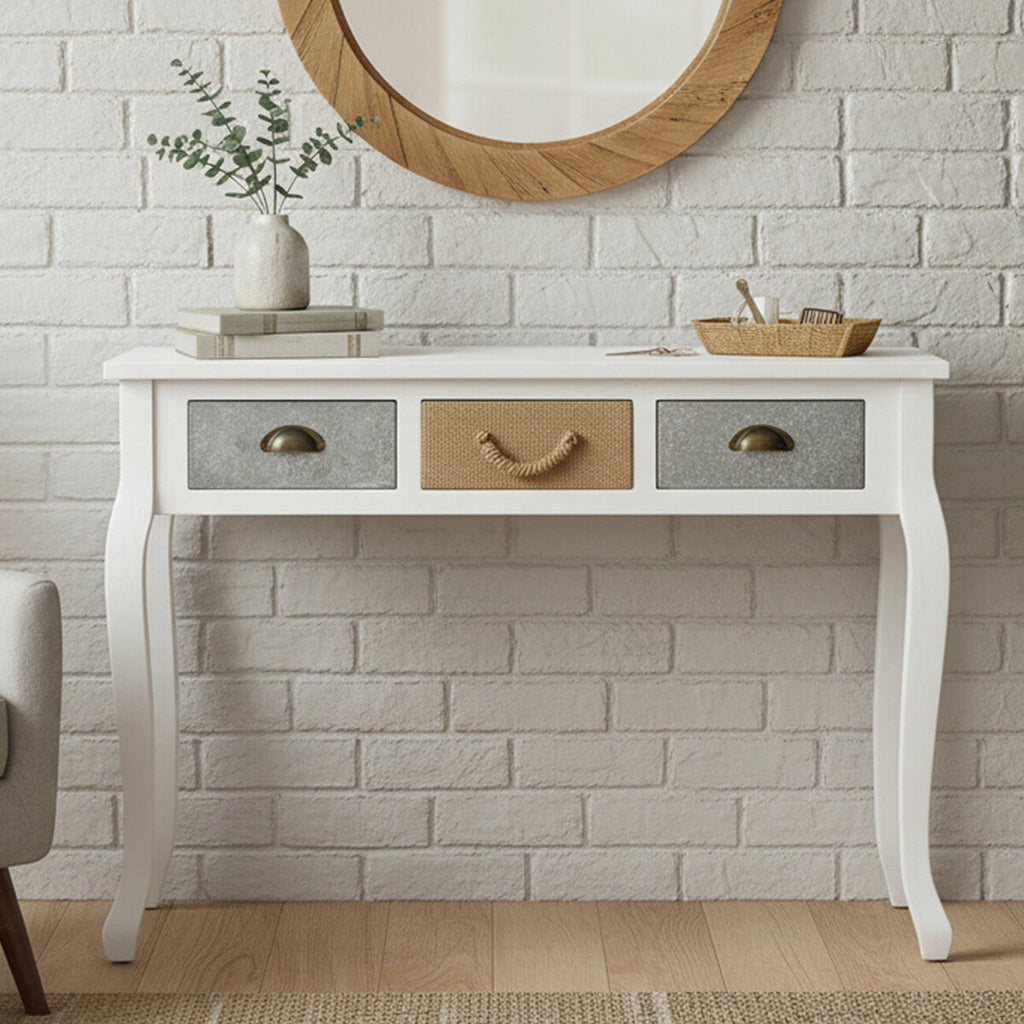 Orsina Weymouth White Pinewood Console Table with 3 Mixed Drawers