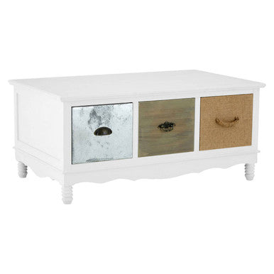 Orsina Weymouth Coffee Table | White 3-Drawer Coastal Wood Table