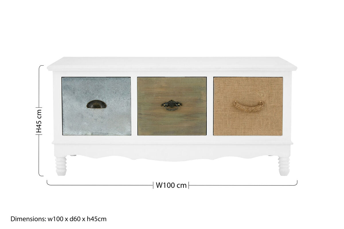 Orsina Weymouth Coffee Table | White 3-Drawer Coastal Wood Table