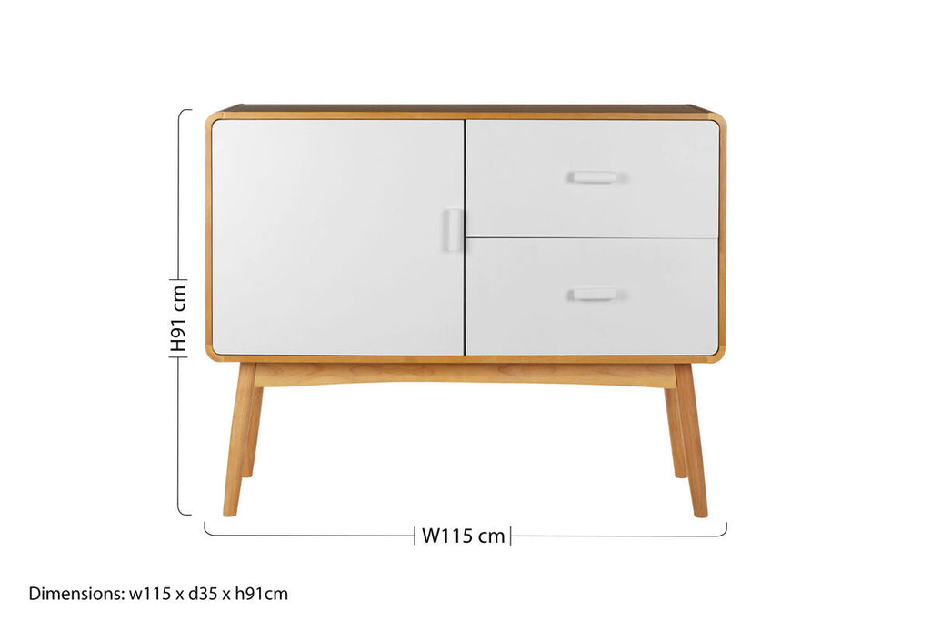 Orsina Malmo Scandinavian Sideboard – White 1 Door 2 Drawer Credenza