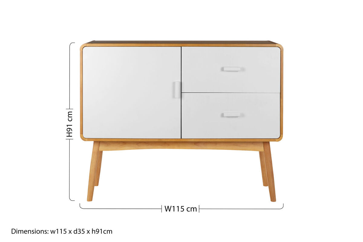 Orsina Malmo Scandinavian Sideboard – White 1 Door 2 Drawer Credenza