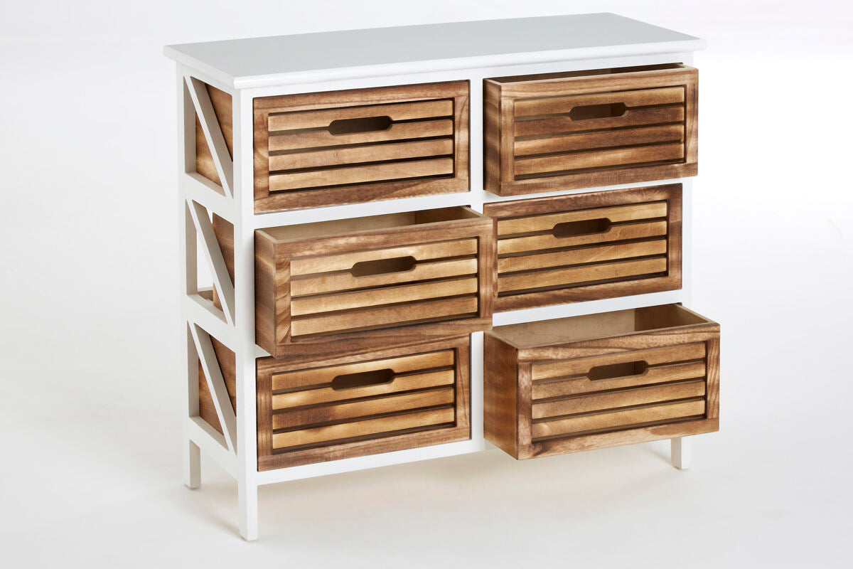 Orsina Portsmouth 6 Drawer Storage Unit – White & Natural Wood Dresser
