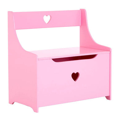 Orsina Kids Toy Storage Box and Seat – Pink Heart Wooden Bench