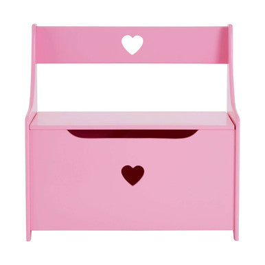 Orsina Kids Toy Storage Box and Seat – Pink Heart Wooden Bench