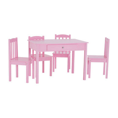 Orsina Kids Wooden Table and 4 Chairs Set with Storage Drawer – Pink