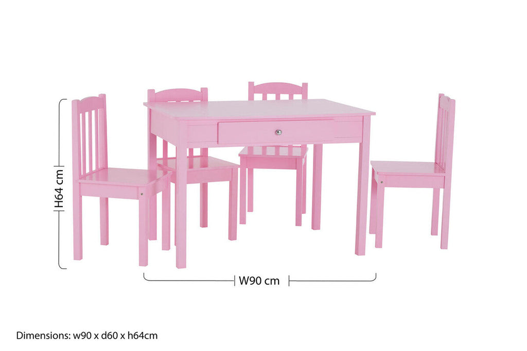 Orsina Kids Wooden Table and 4 Chairs Set with Storage Drawer – Pink