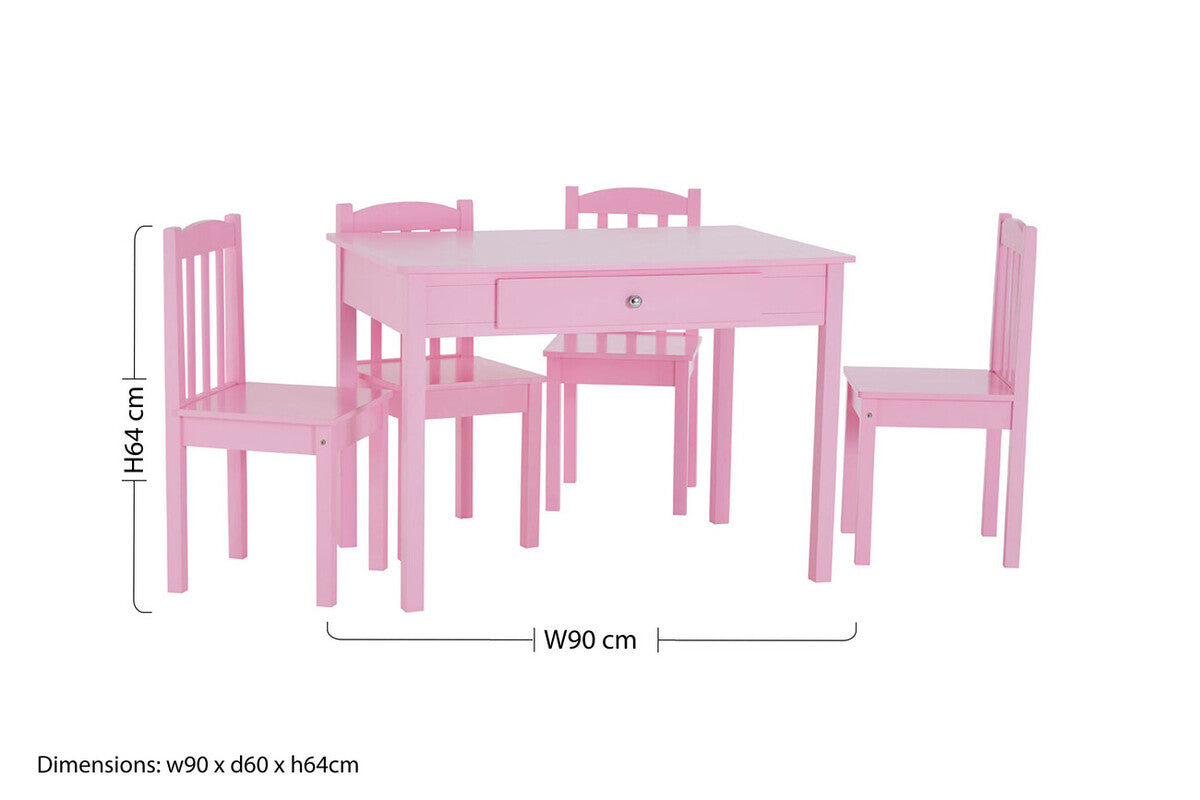 Orsina Kids Wooden Table and 4 Chairs Set with Storage Drawer – Pink