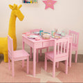 Orsina Kids Wooden Table and 4 Chairs Set with Storage Drawer – Pink