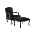 Orsina Rococo Black Shiny Velvet Accent Chair and Ottoman Footstool