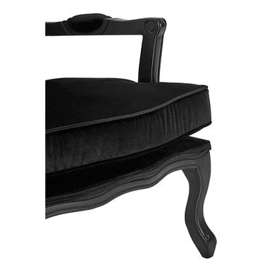 Orsina Rococo Black Shiny Velvet Accent Chair and Ottoman Footstool