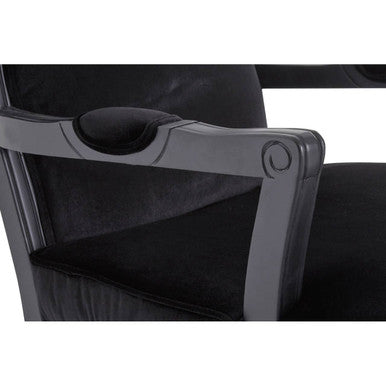 Orsina Rococo Black Shiny Velvet Accent Chair and Ottoman Footstool