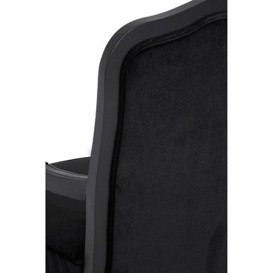 Orsina Rococo Black Shiny Velvet Accent Chair and Ottoman Footstool