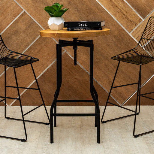 Orsina New Foundry Ash Veneer Bar Table | Adjustable Height Round Table