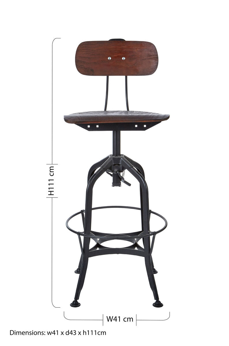 Orsina New Foundry Adjustable Wooden Bar Stool – Industrial Counter Seat