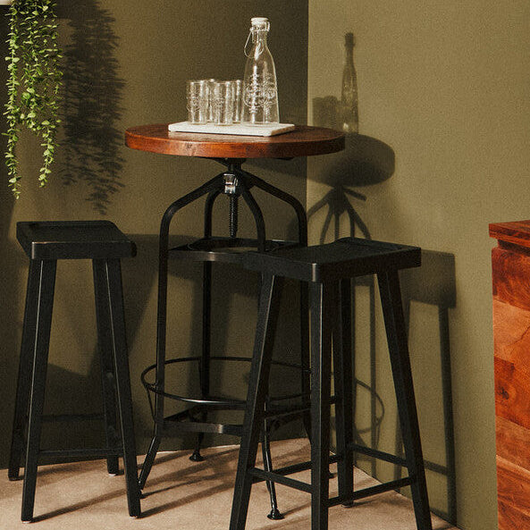 Orsina Adjustable Walnut and Black Metal Bar Table – New Foundry