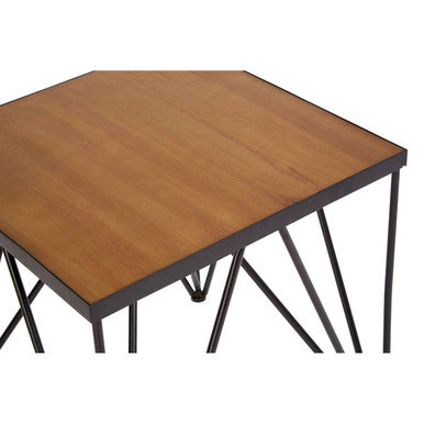 Orsina New Foundry Square Side Table – Industrial Fir Wood & Iron