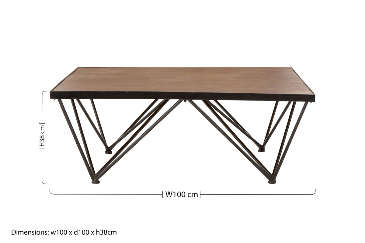 Orsina New Foundry Square Coffee Table – Industrial Wood and Iron