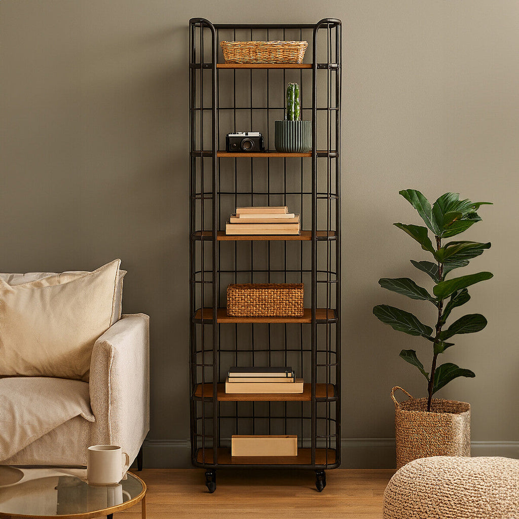 Orsina New Foundry 6-Tier Shelf Unit – Industrial Wood and Metal