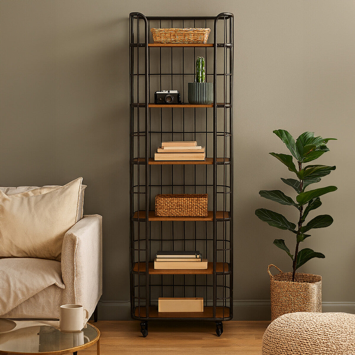 Orsina New Foundry 6-Tier Shelf Unit – Industrial Wood and Metal