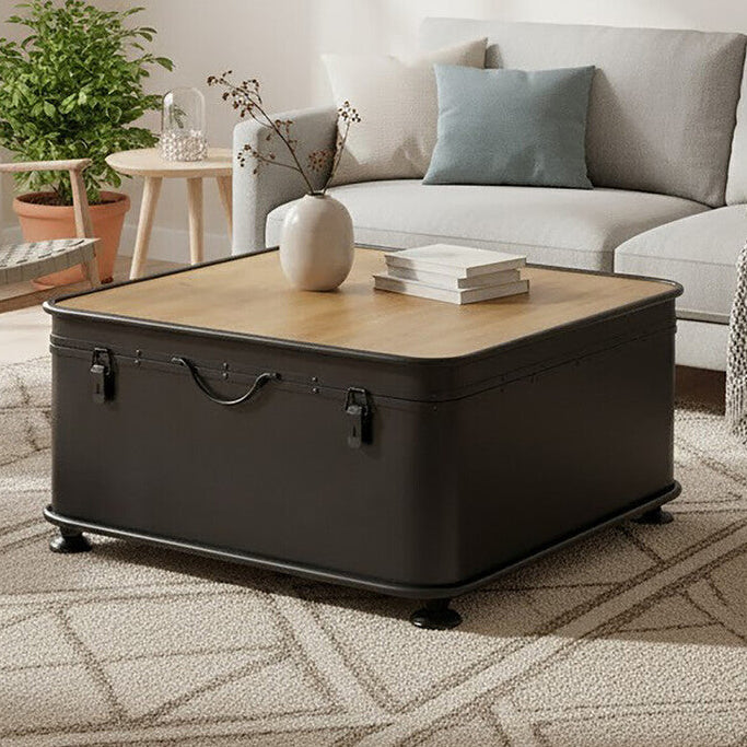 Orsina New Foundry Industrial Wood and Iron Storage Coffee Table