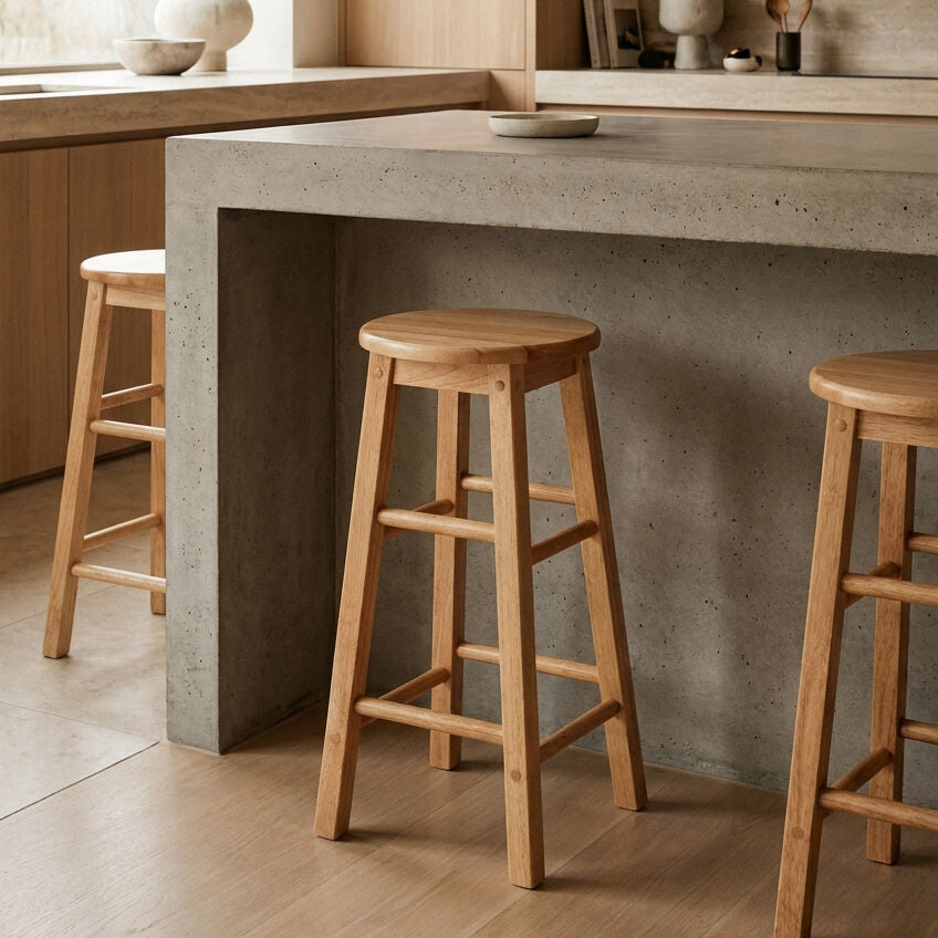 Orsina Selby Bar Stool – Natural Tropical Hevea Wood Kitchen Seating