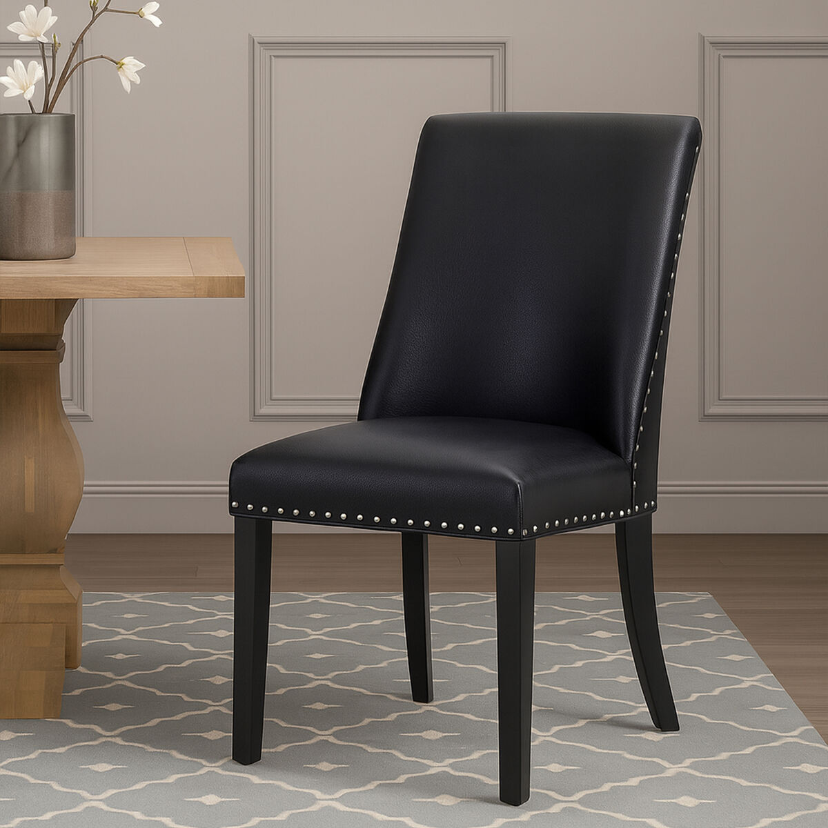 Orsina Rodeo Black Faux Leather Dining Chair – Modern Kitchen Seating