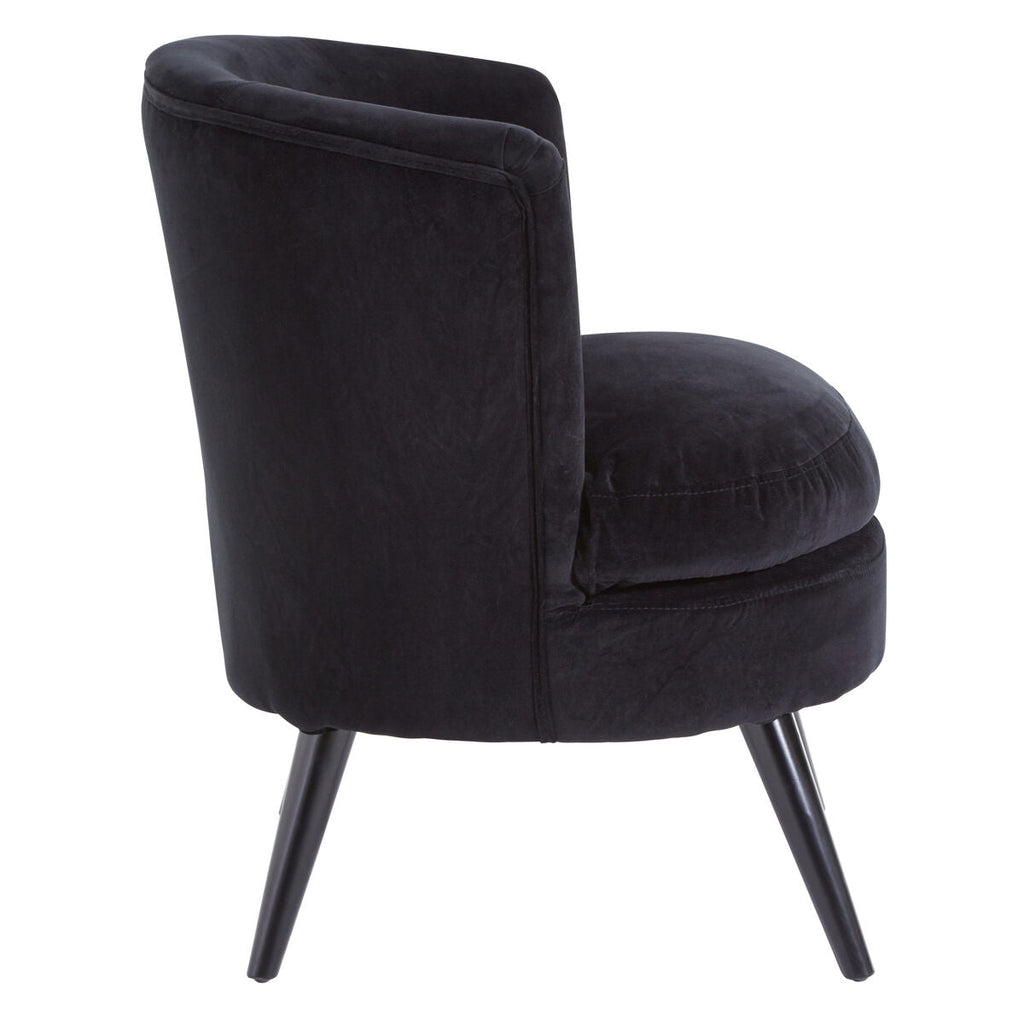 Orsina Round Plush Black Cotton Velvet Armchair | Modern Accent Chair