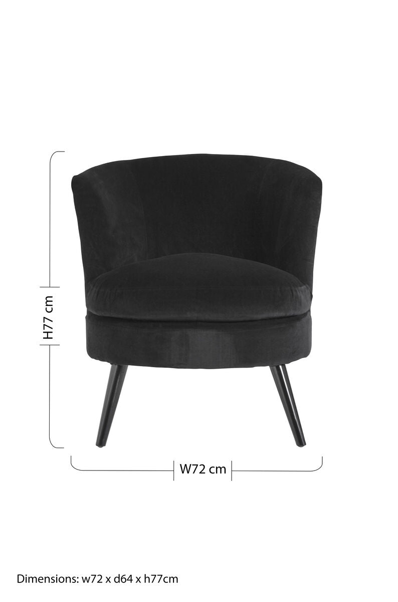 Orsina Round Plush Black Cotton Velvet Armchair | Modern Accent Chair