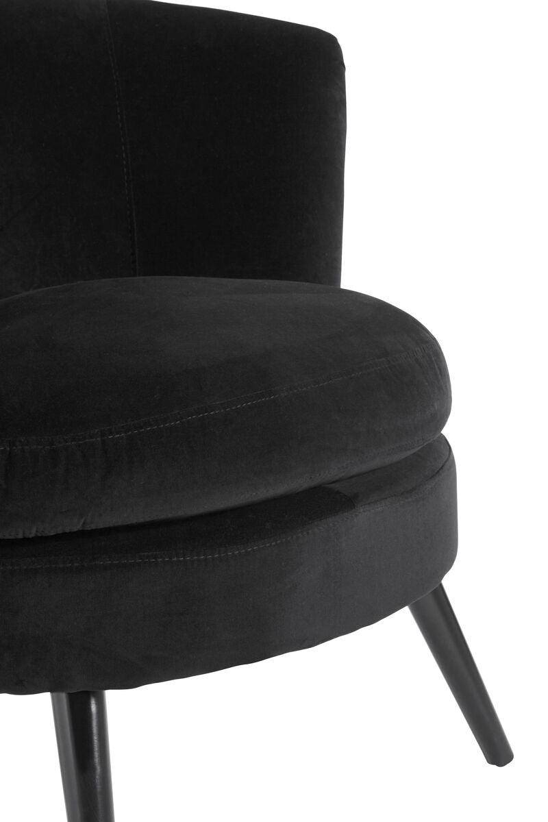 Orsina Round Plush Black Cotton Velvet Armchair | Modern Accent Chair