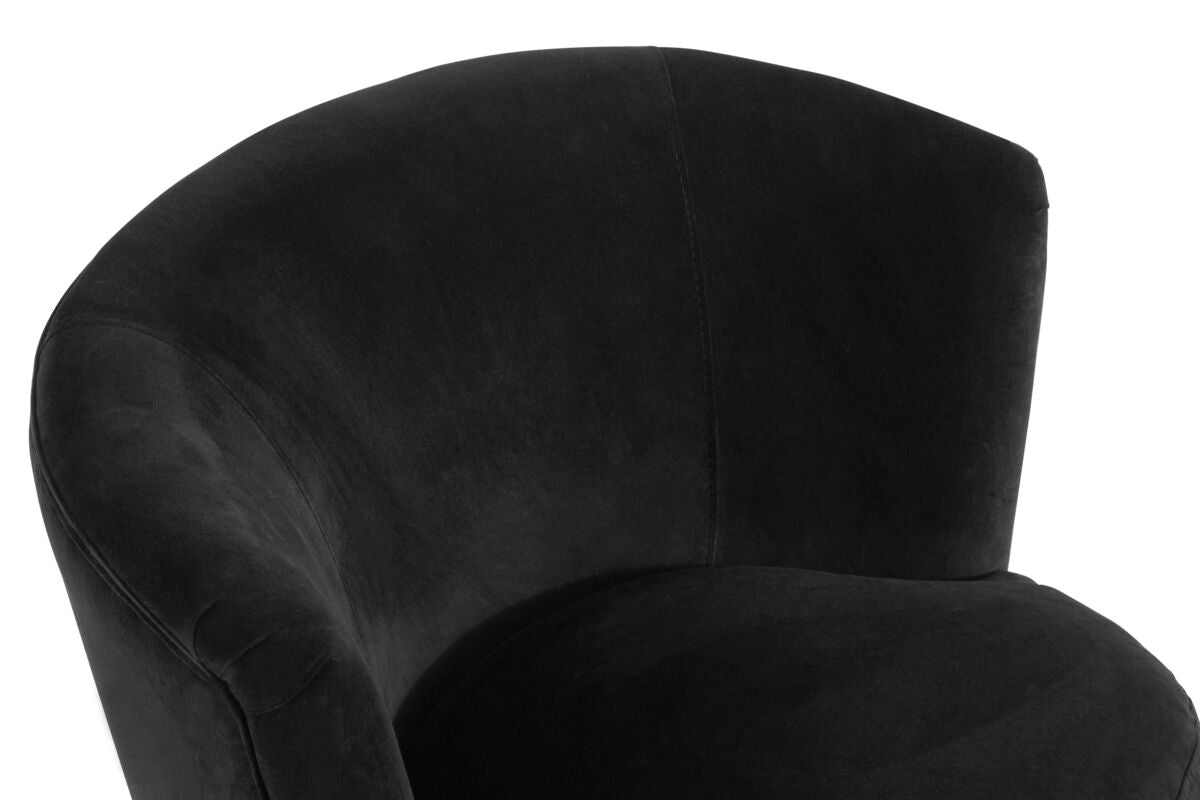 Orsina Round Plush Black Cotton Velvet Armchair | Modern Accent Chair