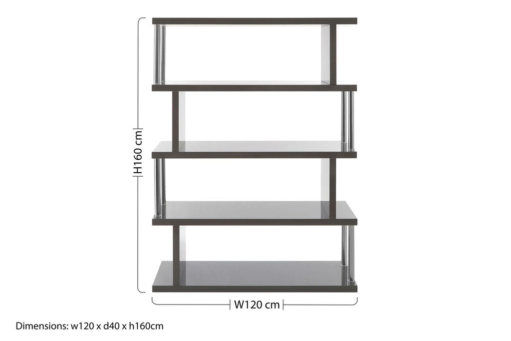 Orsina Maze 4-Tier Grey Gloss Shelf Unit – Modern Zigzag Bookshelf