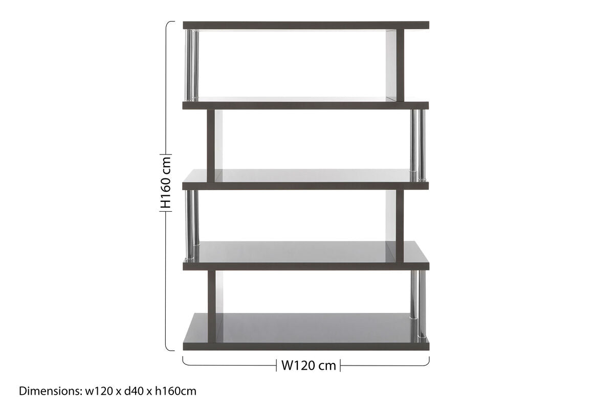 Orsina Maze 4-Tier Grey Gloss Shelf Unit – Modern Zigzag Bookshelf