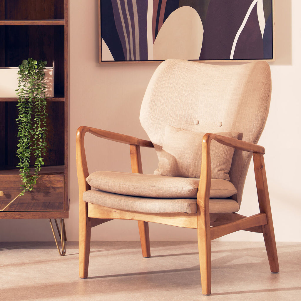 Orsina Stockholm Accent Chair – Beige Fabric Scandinavian Armchair
