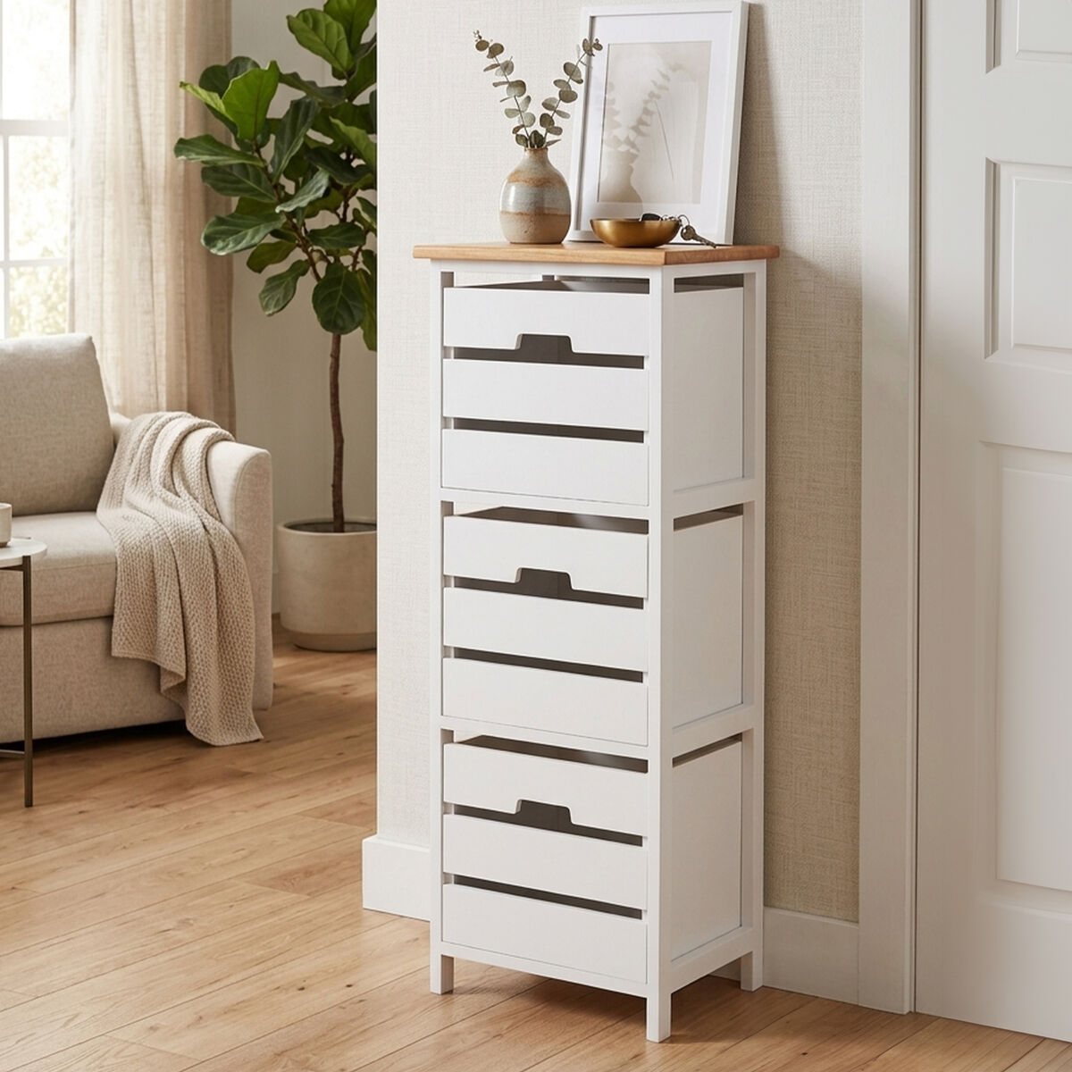 Orsina Newport 3 Drawer Chest – Coastal White Paulownia Wood Dresser