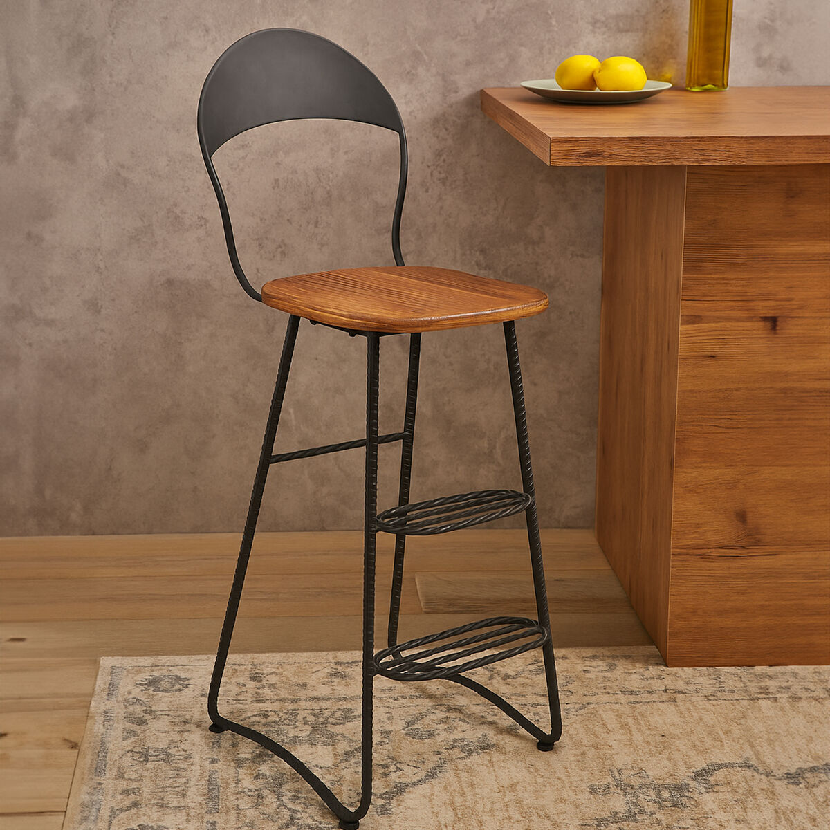 Orsina New Foundry Bar Chair – Industrial Wood and Metal Stool