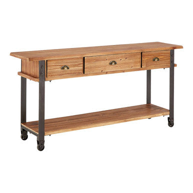 Orsina New Foundry 3-Drawer Console Table – Industrial Wood & Metal