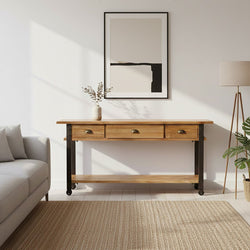 Orsina New Foundry 3-Drawer Console Table – Industrial Wood & Metal