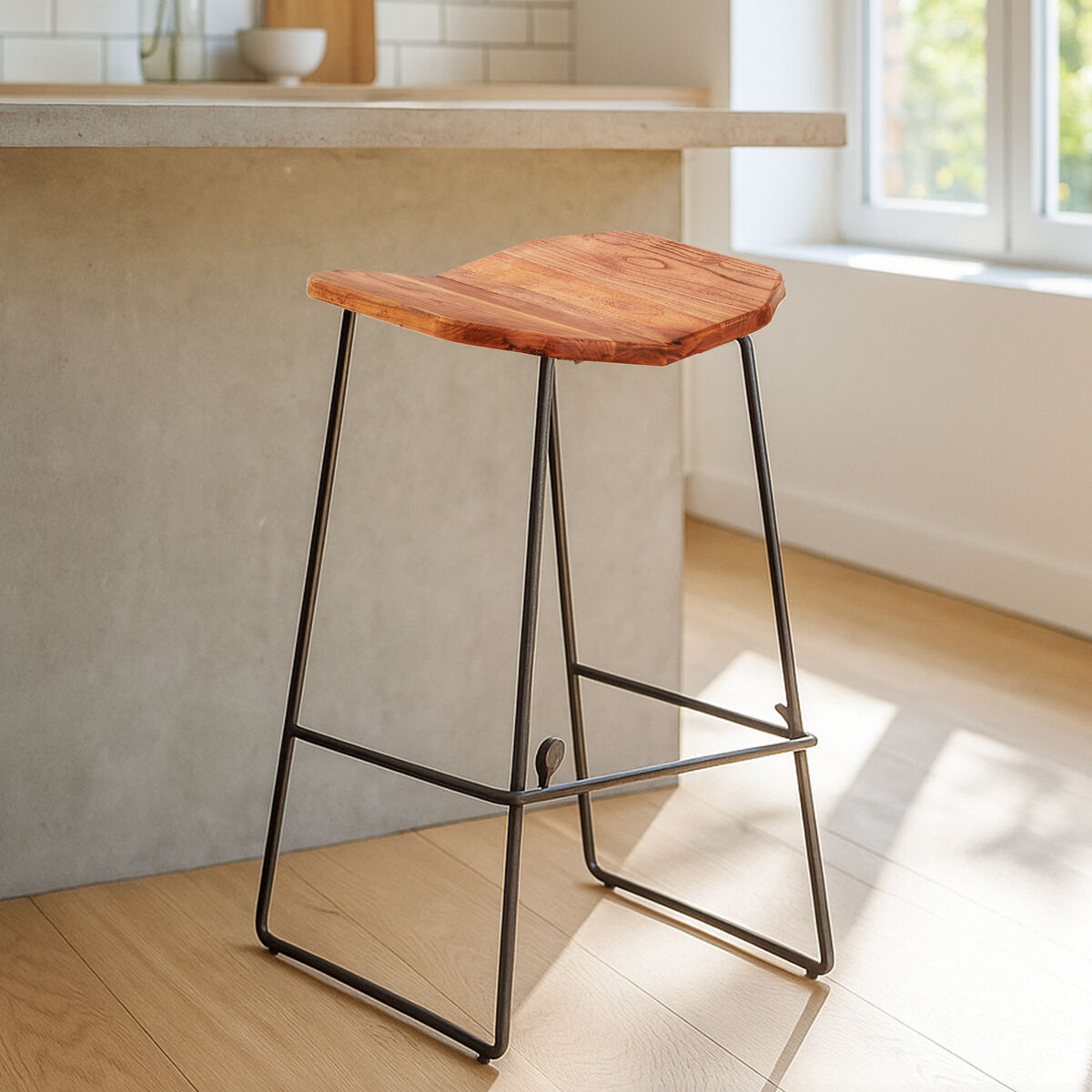Orsina New Foundry Bar Stool – Industrial Wood and Metal Counter Seat