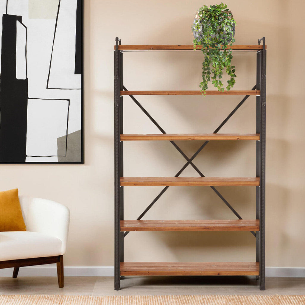 Orsina New Foundry 6-Tier Shelf Unit – Modern Black Metal Bookshelf