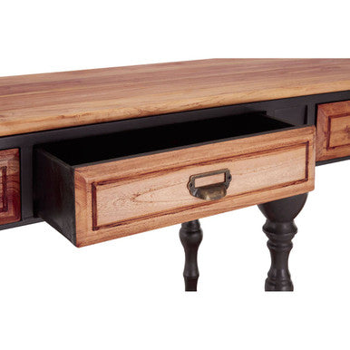 Orsina 4-Drawer Console Table – Natural Wood with Black Metal Legs