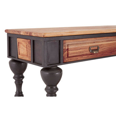 Orsina 4-Drawer Console Table – Natural Wood with Black Metal Legs