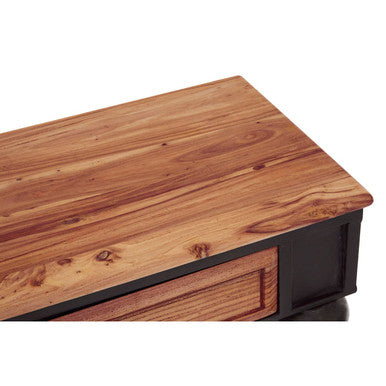 Orsina 4-Drawer Console Table – Natural Wood with Black Metal Legs