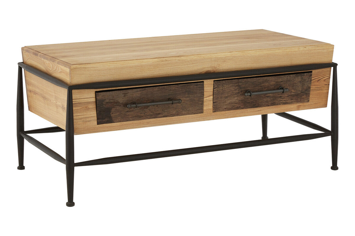 Orsina New Foundry Natural Ash Wood Coffee Table with 2 Drawers