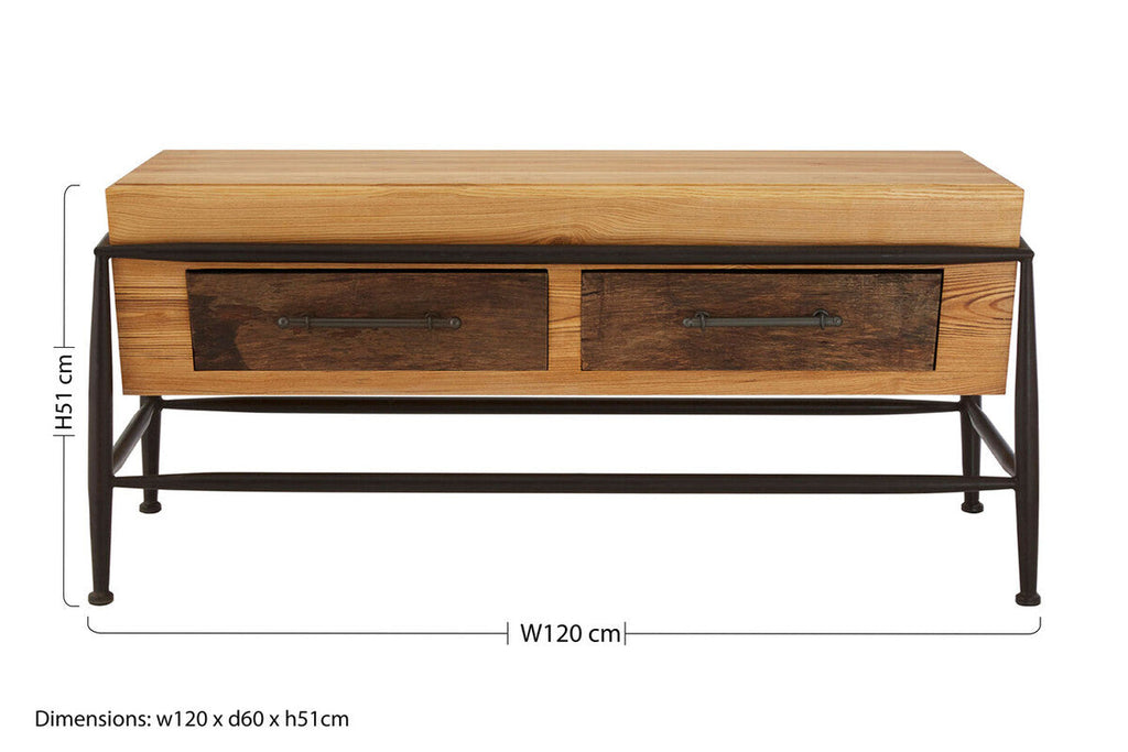 Orsina New Foundry Natural Ash Wood Coffee Table with 2 Drawers