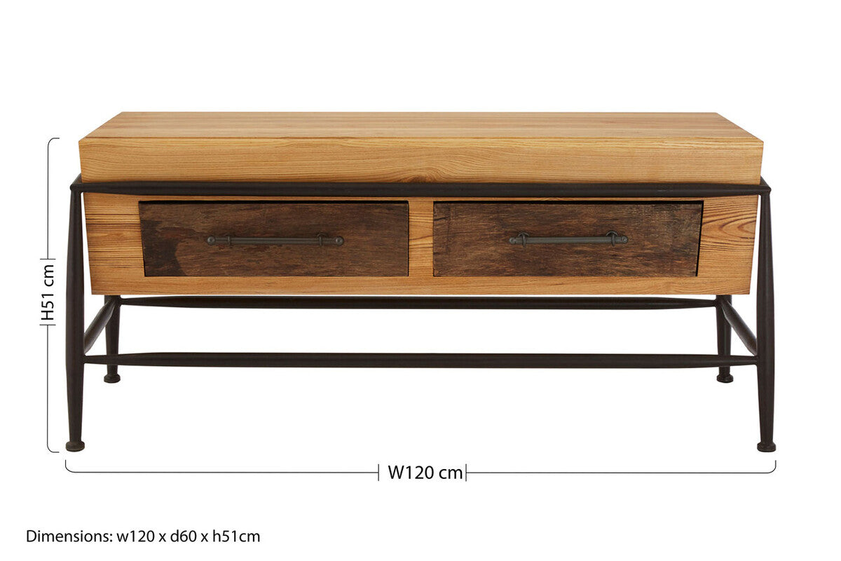 Orsina New Foundry Natural Ash Wood Coffee Table with 2 Drawers