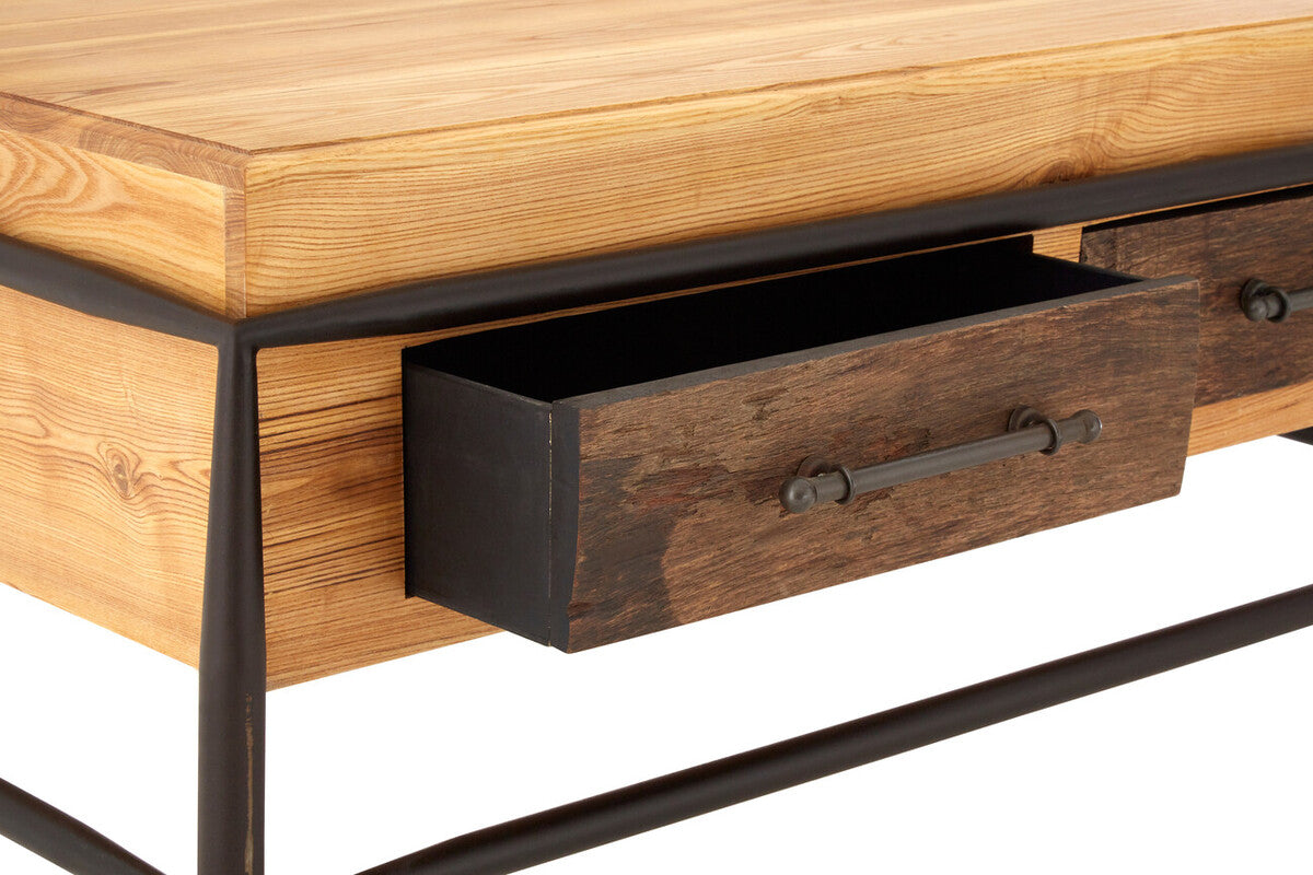 Orsina New Foundry Natural Ash Wood Coffee Table with 2 Drawers