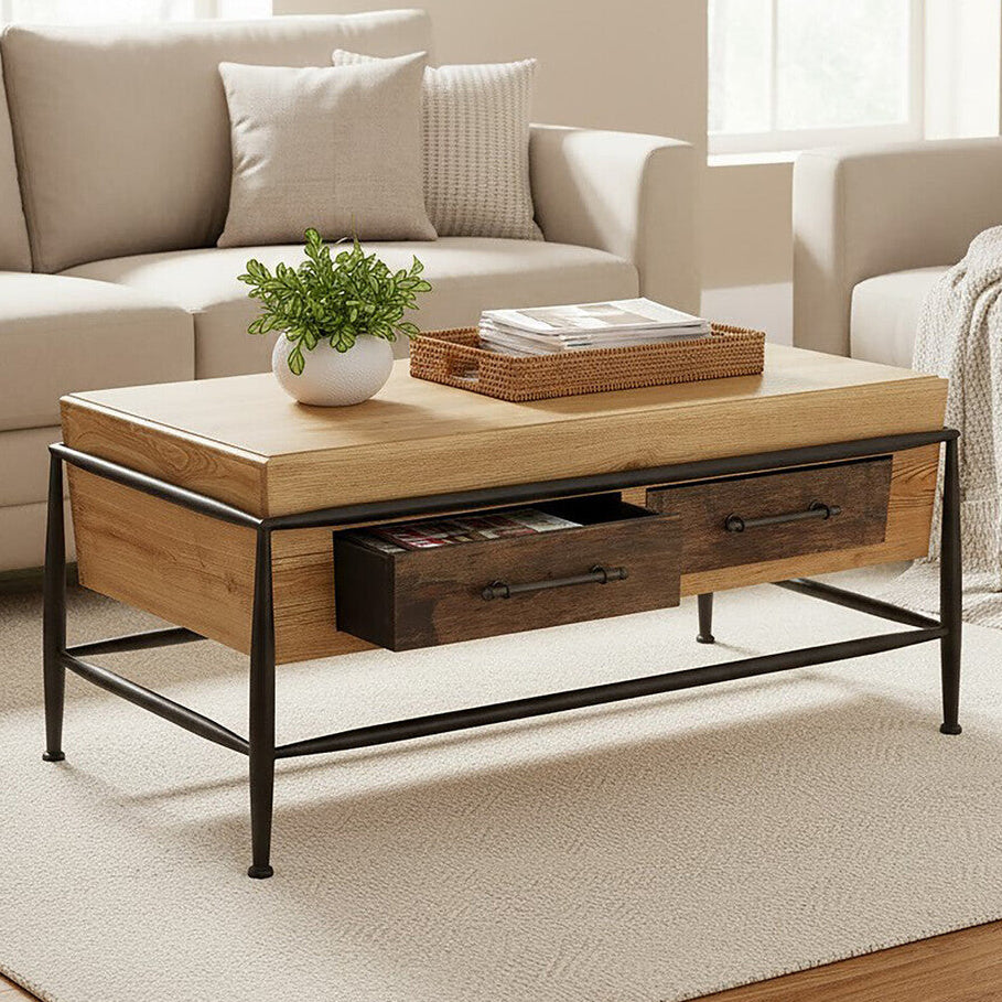 Orsina New Foundry Natural Ash Wood Coffee Table with 2 Drawers