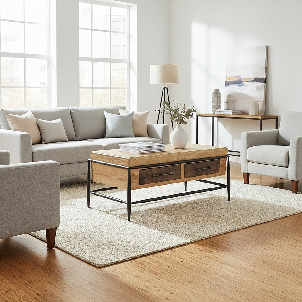Orsina New Foundry Natural Ash Wood Coffee Table with 2 Drawers